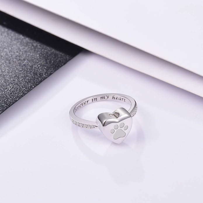 Bague Urne en Cœur avec Empreinte de Patte – Bijoux Commémoratifs pour Animaux