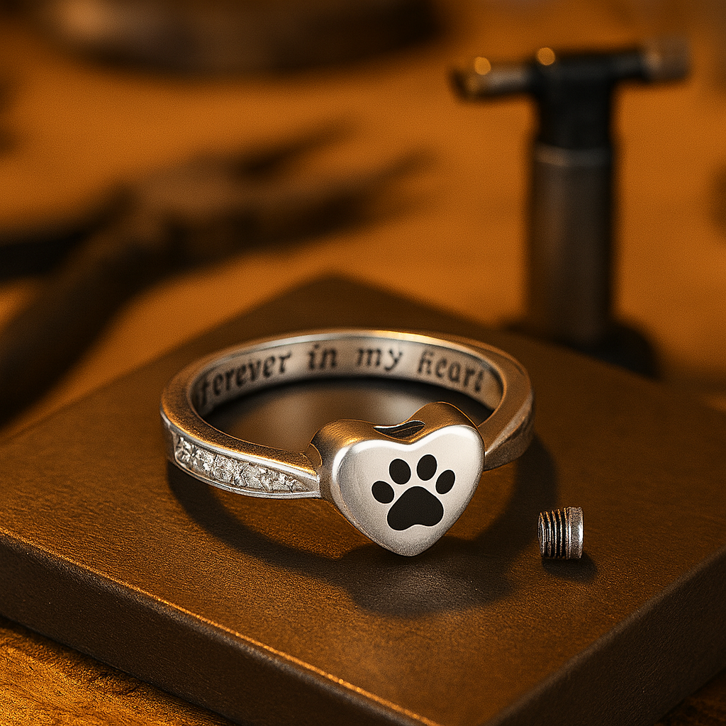 Bague Urne en Cœur avec Empreinte de Patte – Bijoux Commémoratifs pour Animaux