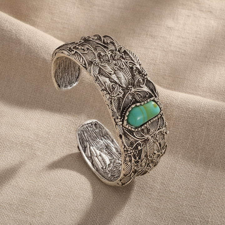 Bracelet jonc en argent vintage ajustable avec turquoise