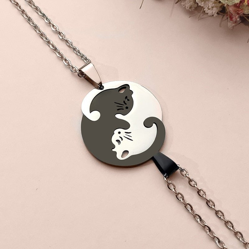Collier en acier inoxydable Yin Yang chat