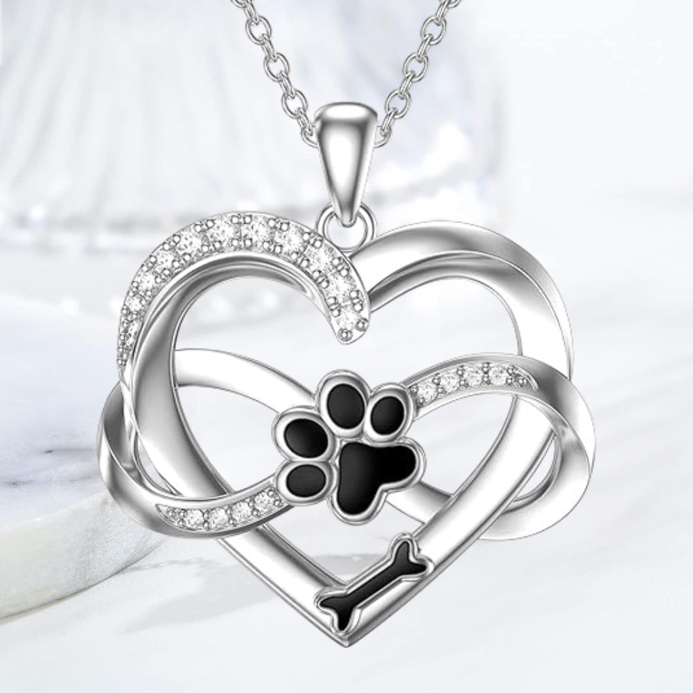 Collier Infini Cœur et Patte en Argent Sterling 925 avec Zirconia
